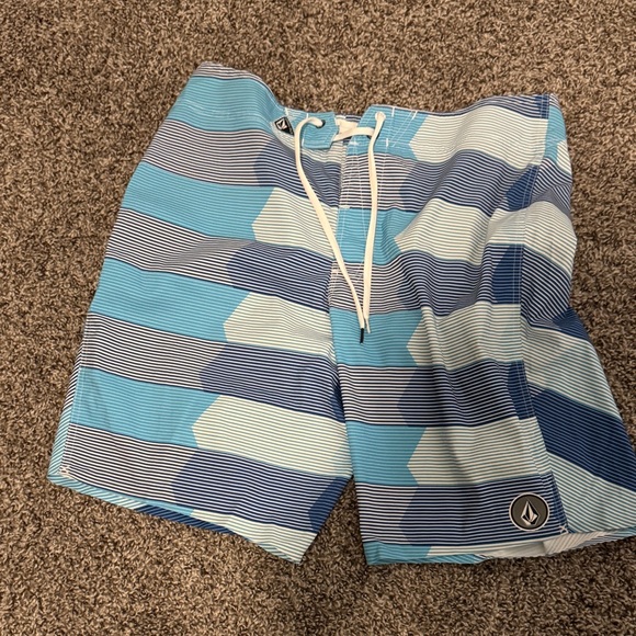 Volcom Red and Blue Striped Swim Shorts - Picture 1 of 2